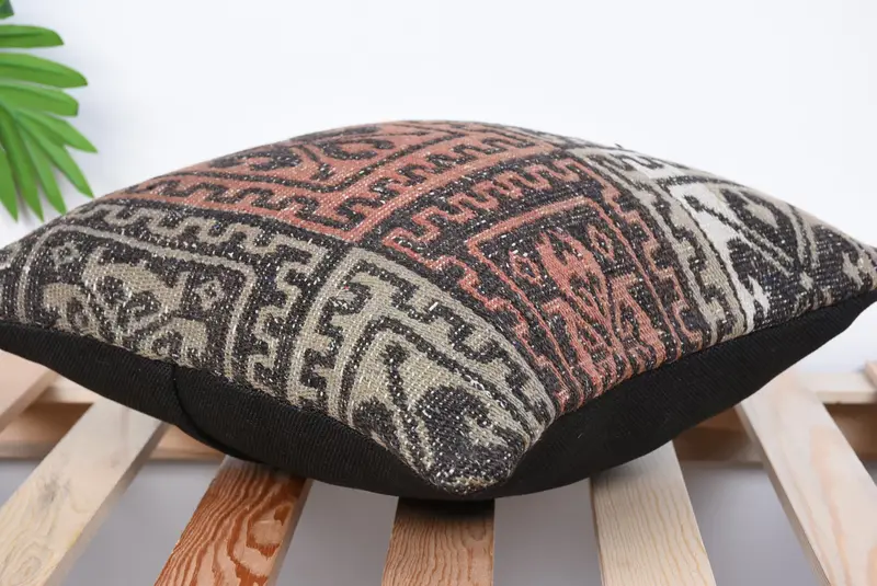 Boho Pillow, Shabby Chic Pillow, 14x14 Brown Pillow Case, Pillow Case, Kilim Pillow, Kilim Cushion Sham, Outdoor Bolster Cushion - 6