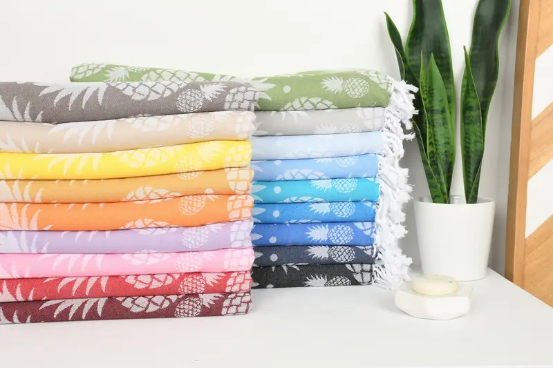 70x36 Cotton Pineapple Design Towel, Embroidery Towel, Wedding Gift, Bridal Shower Favors, Organic Towel, Lightweight Turkish towel, Employee Gifts - 2
