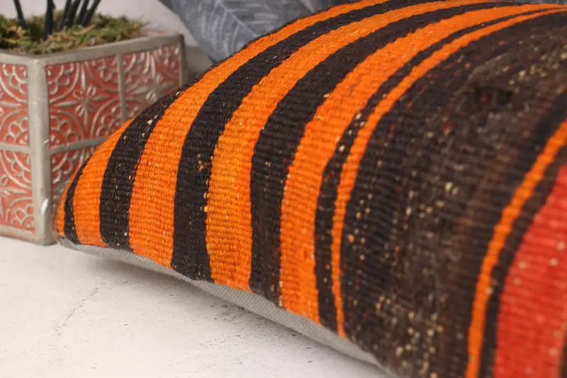 Ethnical Kilim Rug Pillow, 12x24 Orange Pillow Cover, Home Decor Pillow, Turkish Kilim Pillow, Cushion, Natural Pillow Cover - 7
