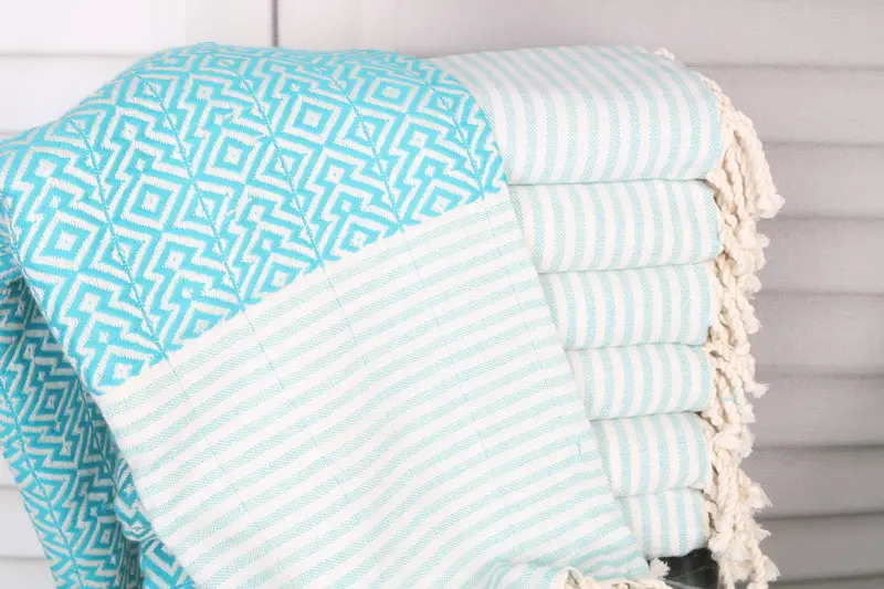 Diamond Towel Turkish Bath Towel Turquoise Cotton, 38x75 Inches