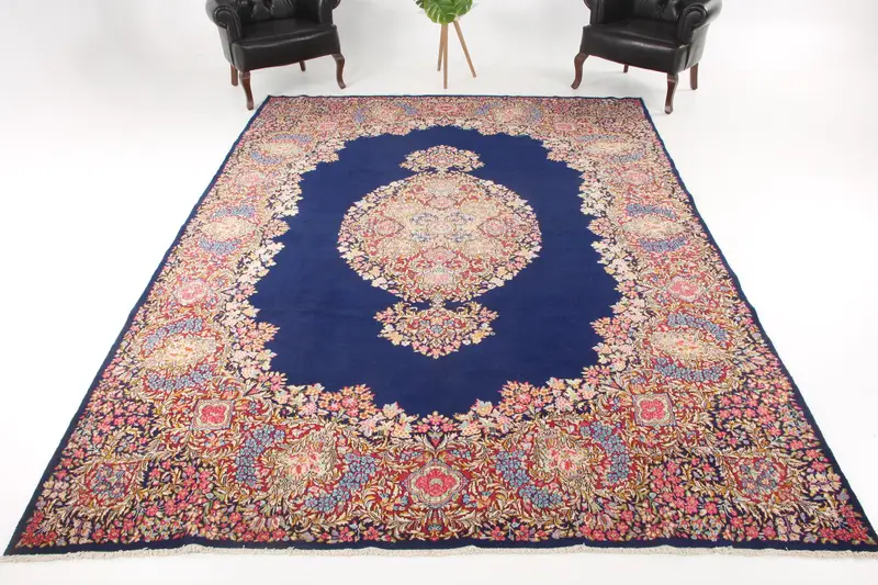 Vintage 8,2x11,3 ft Teppich, Übergroßer türkischer Teppich, blau rot floraler Wollteppich - 1