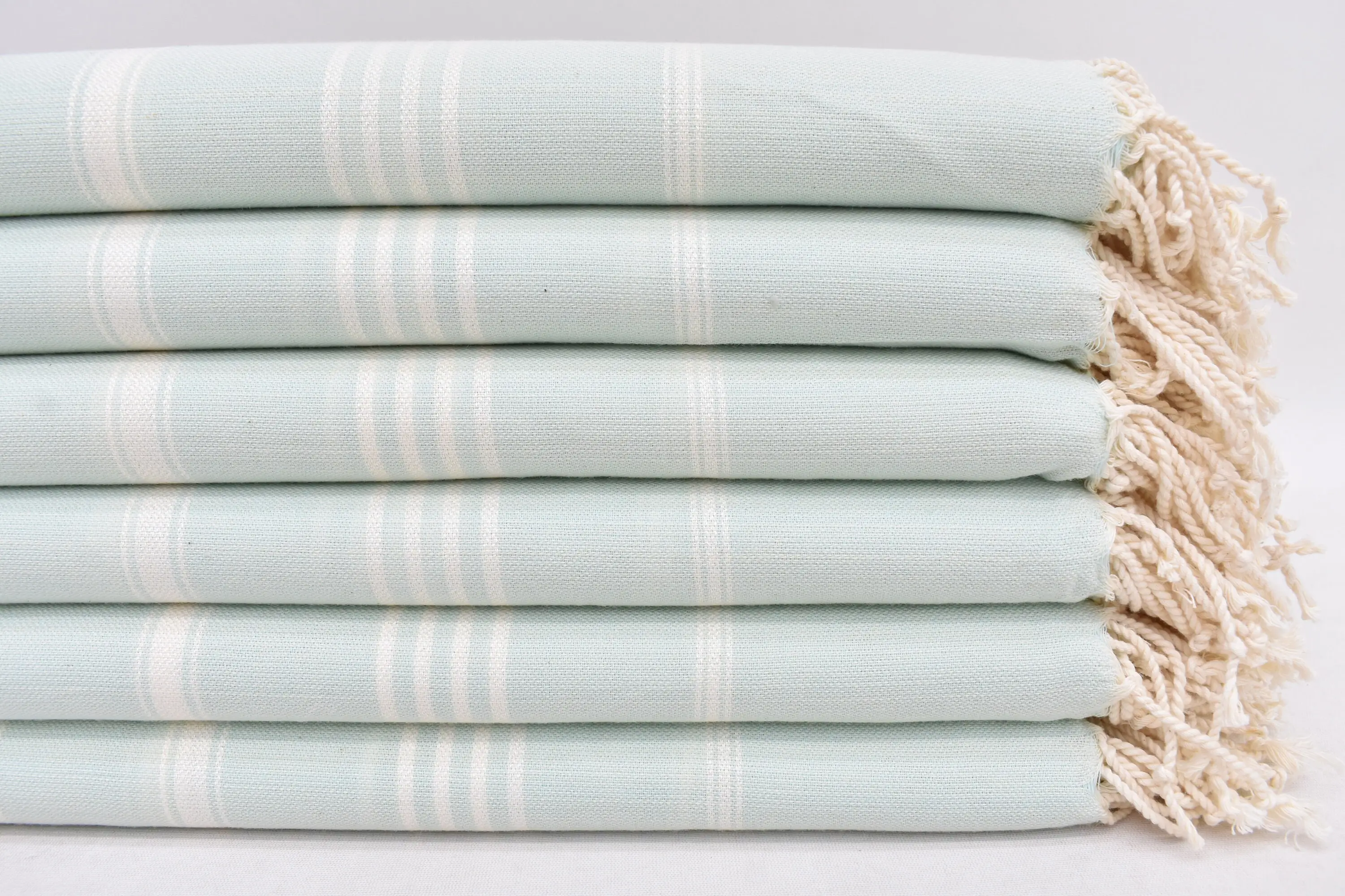 Personalized Mint Striped Beach Towel, Organic Cotton, 70x40 Inches - 1