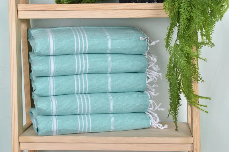 Water Green Striped Cotton Towel, Organic, 40x71 Inches