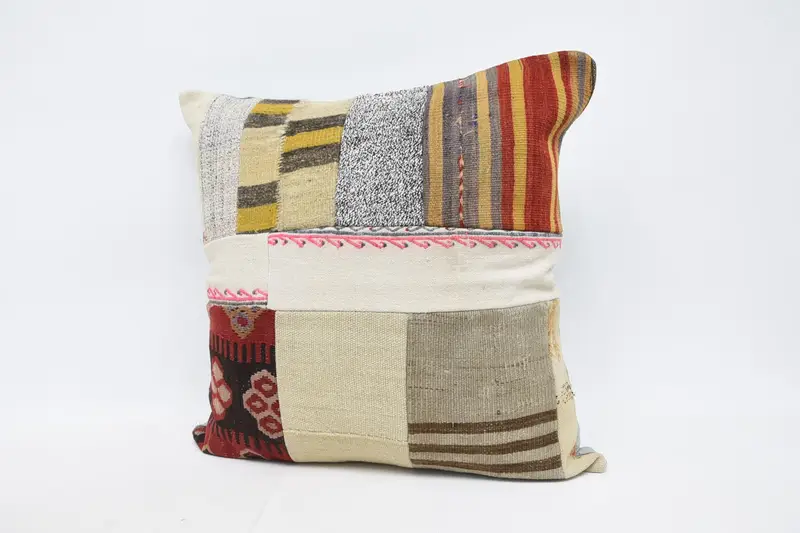 Patio Pillow Sham, Retro Cushion Case, 28x28 Beige Pillow Cover, Antique Pillows, Boho Pillow, Cushion Cover, Interior Designer Pillow - 4