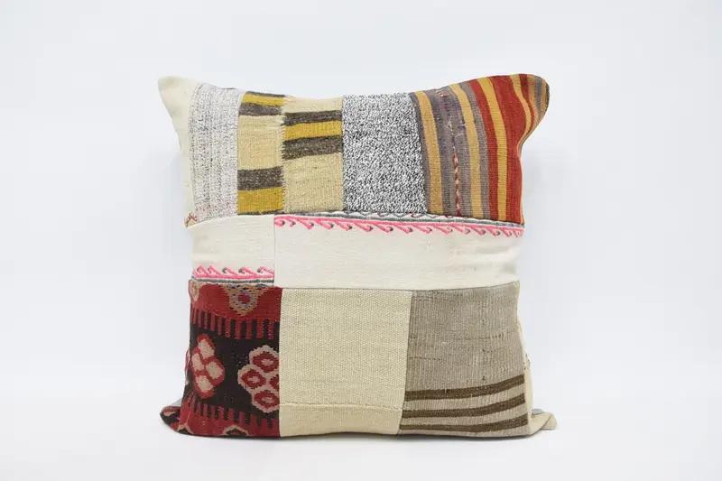 Patio Pillow Sham, Retro Cushion Case, 28x28 Beige Pillow Cover, Antique Pillows, Boho Pillow, Cushion Cover, Interior Designer Pillow - 1