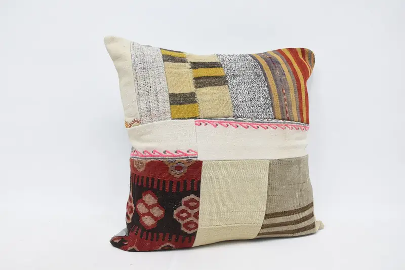 Patio Pillow Sham, Retro Cushion Case, 28x28 Beige Pillow Cover, Antique Pillows, Boho Pillow, Cushion Cover, Interior Designer Pillow - 3