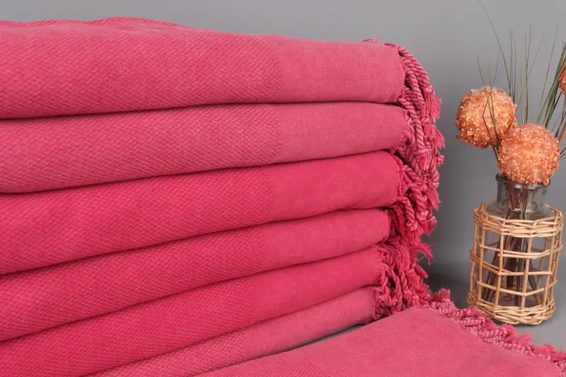 Turkish Towel Organic Cotton Geometric Fuchsia, 36x67 Inches