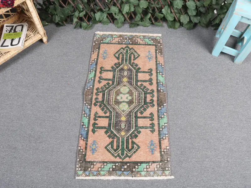 Vibrant Orange Rug, 1.5x2.9 ft Floral and Paisley Design