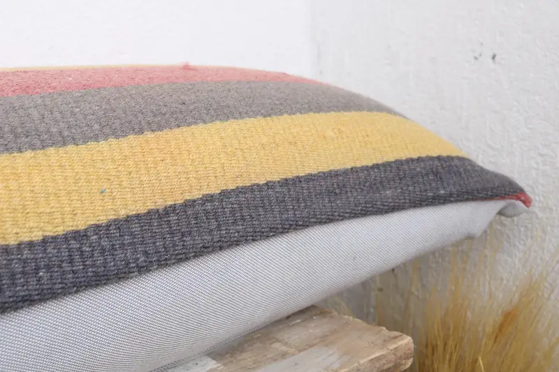 Living Room Throw Pillow Sham, 12x43 Yellow Cushion, Ethnical Kilim Rug Pillow, Pillow, Vintage Pillow, Pillow for Sofa, Bolster Throw Cushion Cover - 6