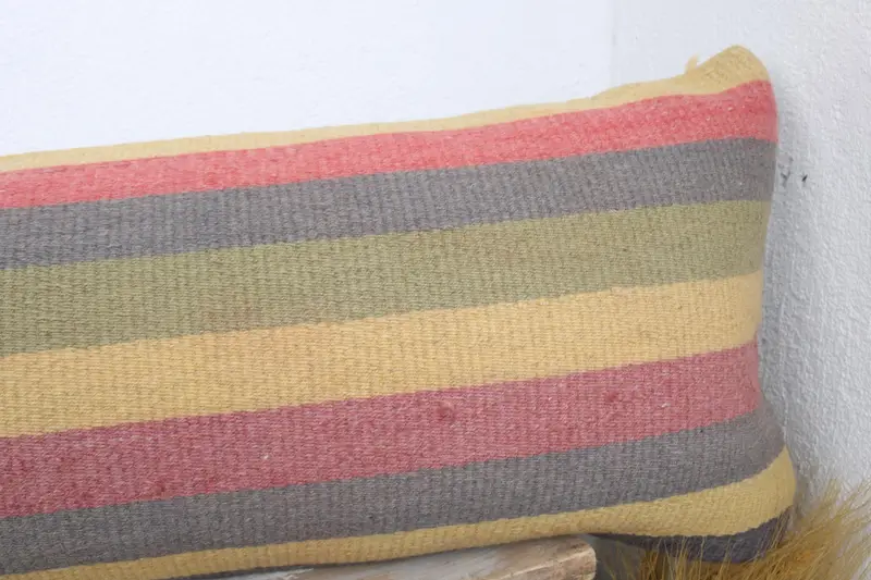 Living Room Throw Pillow Sham, 12x43 Yellow Cushion, Ethnical Kilim Rug Pillow, Pillow, Vintage Pillow, Pillow for Sofa, Bolster Throw Cushion Cover - 5