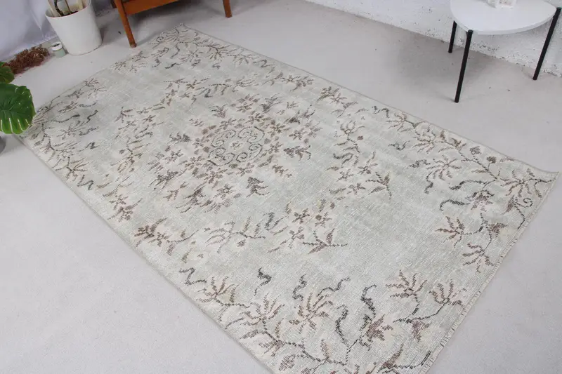 4.1x7.6 ft Rug, Vintage Turkish Rug, Gray Ombré Wool Rug - 1