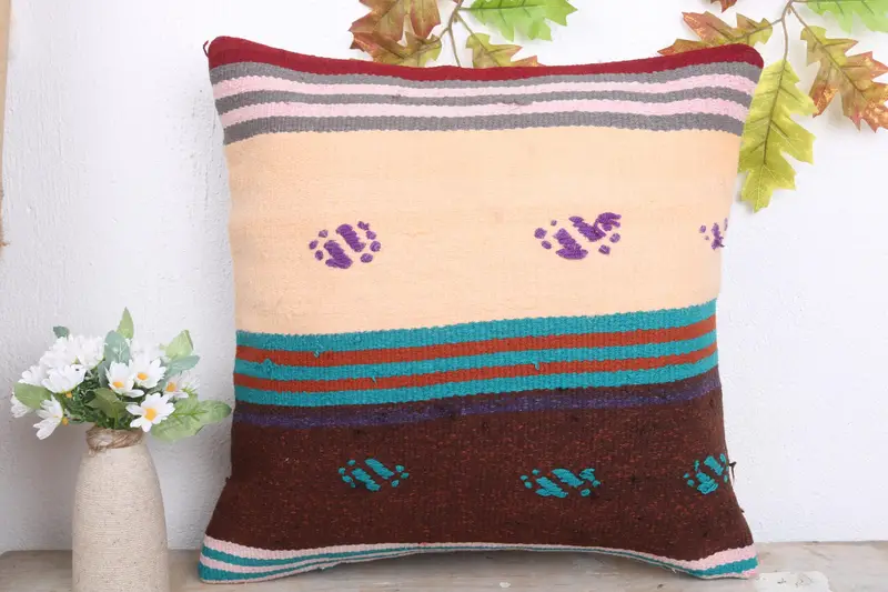 Pillow Sham, Vintage Kilim Pillow, Interior Designer Pillow, Customized Pillow Cover, 18x18 Purple Pillow, Turkish Kilim Pillow - 2