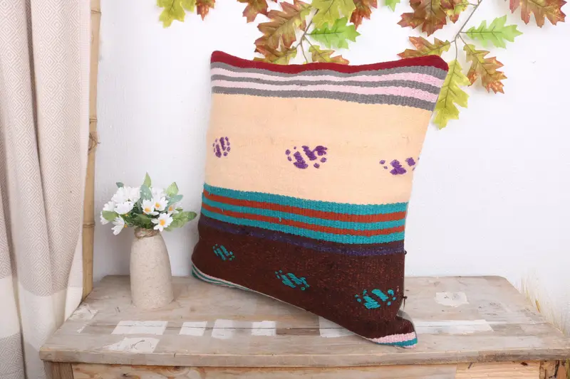 Pillow Sham, Vintage Kilim Pillow, Interior Designer Pillow, Customized Pillow Cover, 18x18 Purple Pillow, Turkish Kilim Pillow - 4