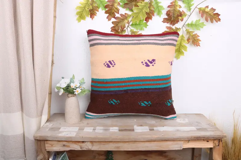 Pillow Sham, Vintage Kilim Pillow, Interior Designer Pillow, Customized Pillow Cover, 18x18 Purple Pillow, Turkish Kilim Pillow - 1