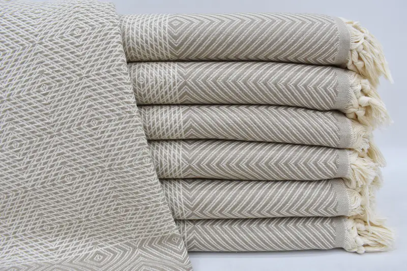 Boho Throw Beige Check Pattern Organic Cotton Twin XL, 91x79 Inches