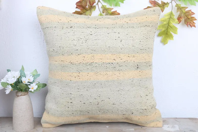 Kilim Cushion Sham, Handmade Kilim Cushion, Pillow Sham, Aesthetic Pillow Cover, 18x18 Beige Cushion Case, Boho Pillow Sham Cover - 2