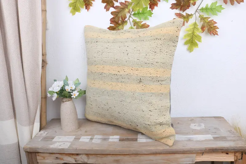 Kilim Cushion Sham, Handmade Kilim Cushion, Pillow Sham, Aesthetic Pillow Cover, 18x18 Beige Cushion Case, Boho Pillow Sham Cover - 4