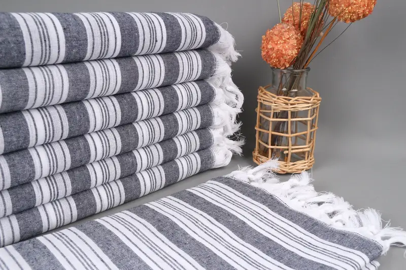 Personalized Dark Navy Blue Striped Towel, 71x40 Inches