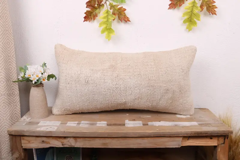 12x24 Beige Pillow Cover, Handmade Kilim Cushion, Cushion Case, Handmade Throw Cushion, Pillow for Couch, Throw Kilim Pillow - 1