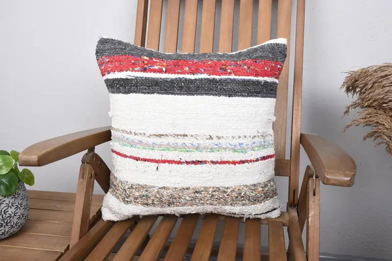 Kilim Cushion Sham, Interior Designer Pillow, Vintage Throw Cushion Cover, Ethnical Kilim Rug Pillow, Cushion Cover, 18x18 Beige Pillow - 1
