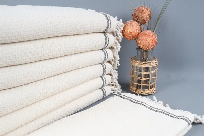 Turkish Towels Beach Khaki Green Striped, Organic Cotton, 36x67 Inches