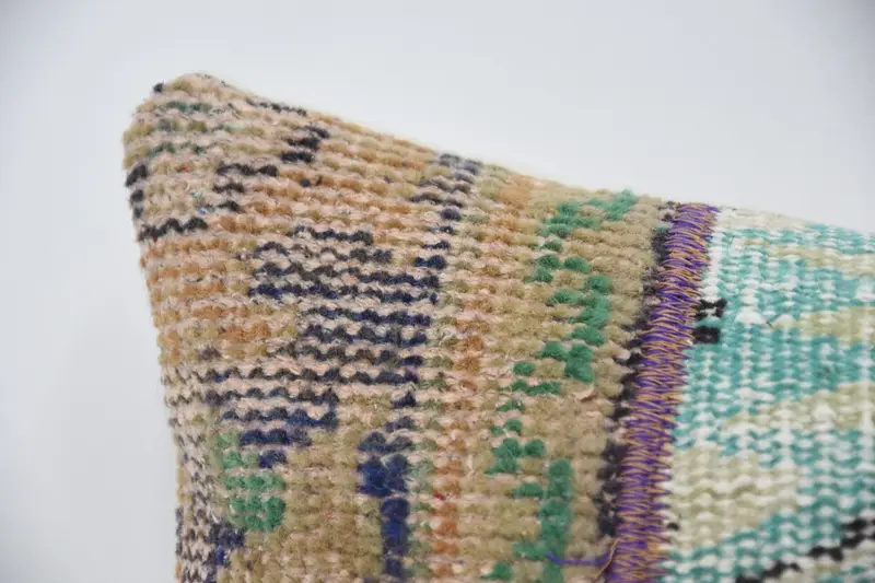 Ethnical Kilim Rug Pillow, Cushion Cover, 12x24 Green Pillow Sham, Meditation Cushion Cover, Kilim Cushion Sham, Throw Kilim Pillow - 2