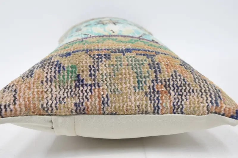 Ethnical Kilim Rug Pillow, Cushion Cover, 12x24 Green Pillow Sham, Meditation Cushion Cover, Kilim Cushion Sham, Throw Kilim Pillow - 5