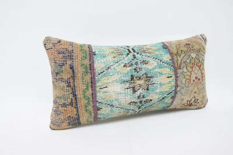 Ethnical Kilim Rug Pillow, Cushion Cover, 12x24 Green Pillow Sham, Meditation Cushion Cover, Kilim Cushion Sham, Throw Kilim Pillow - 3