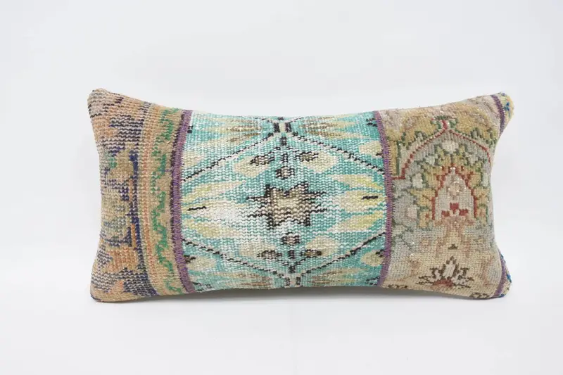 Ethnical Kilim Rug Pillow, Cushion Cover, 12x24 Green Pillow Sham, Meditation Cushion Cover, Kilim Cushion Sham, Throw Kilim Pillow - 1