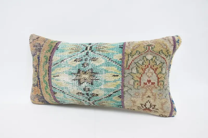 Ethnical Kilim Rug Pillow, Cushion Cover, 12x24 Green Pillow Sham, Meditation Cushion Cover, Kilim Cushion Sham, Throw Kilim Pillow - 4