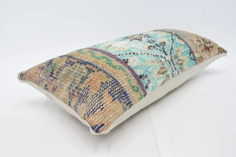 Ethnical Kilim Rug Pillow, Cushion Cover, 12x24 Green Pillow Sham, Meditation Cushion Cover, Kilim Cushion Sham, Throw Kilim Pillow - 6