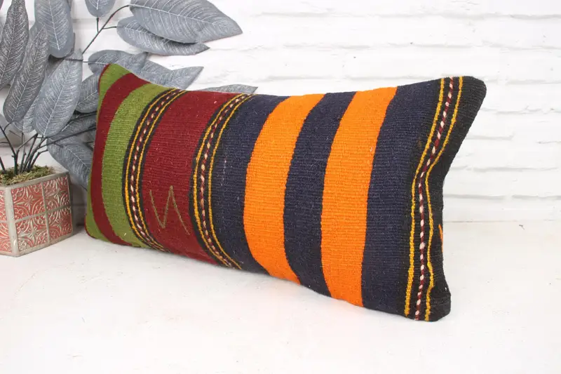 Vintage Kilim Throw Pillow, Cushion, 12x24 Orange Pillow Cover, Vintage Kilim Pillow, Muted Pillow Cover, Rustic Pillow Case, Home Decor Pillow - 4