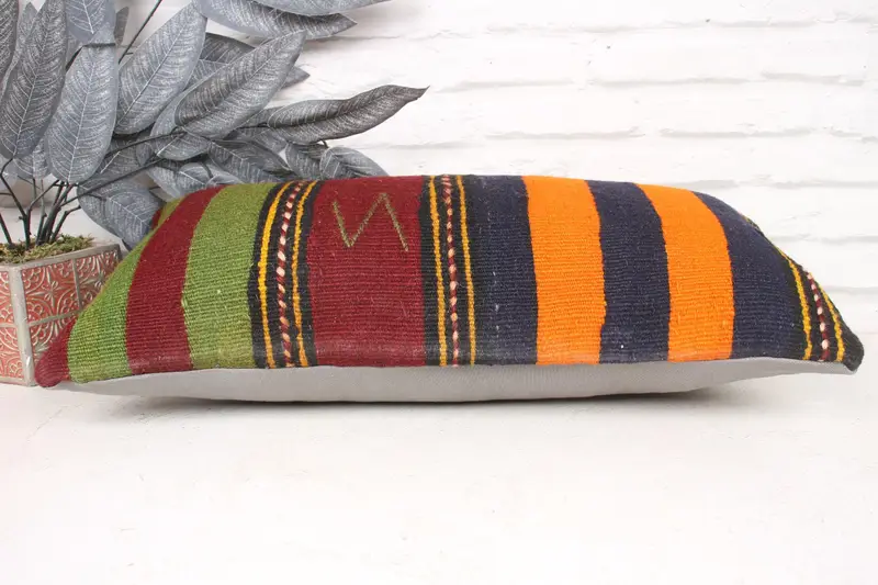 Vintage Kilim Throw Pillow, Cushion, 12x24 Orange Pillow Cover, Vintage Kilim Pillow, Muted Pillow Cover, Rustic Pillow Case, Home Decor Pillow - 5