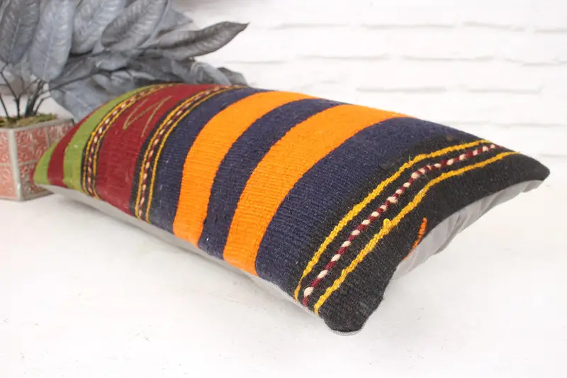 Vintage Kilim Throw Pillow, Cushion, 12x24 Orange Pillow Cover, Vintage Kilim Pillow, Muted Pillow Cover, Rustic Pillow Case, Home Decor Pillow - 6