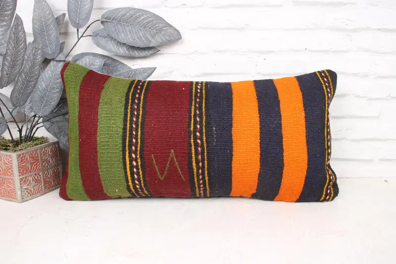 Vintage Kilim Throw Pillow, Cushion, 12x24 Orange Pillow Cover, Vintage Kilim Pillow, Muted Pillow Cover, Rustic Pillow Case, Home Decor Pillow - 1