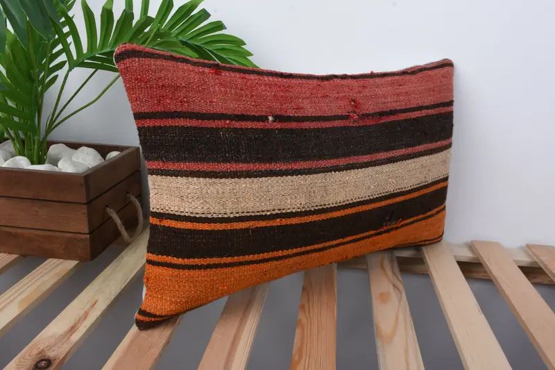 Boho Pillow, Pillow Cover, Gift Pillow, Meditation Cushion Cover, Vintage Kilim Pillow, Rustic Pillow Case, 12x20 Brown Pillow Sham - 4