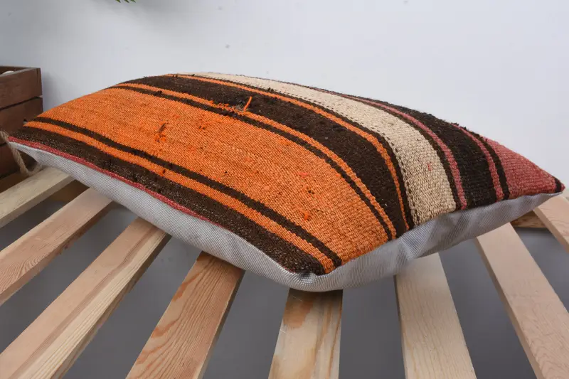 Boho Pillow, Pillow Cover, Gift Pillow, Meditation Cushion Cover, Vintage Kilim Pillow, Rustic Pillow Case, 12x20 Brown Pillow Sham - 6
