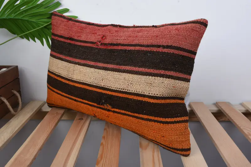 Boho Pillow, Pillow Cover, Gift Pillow, Meditation Cushion Cover, Vintage Kilim Pillow, Rustic Pillow Case, 12x20 Brown Pillow Sham - 5
