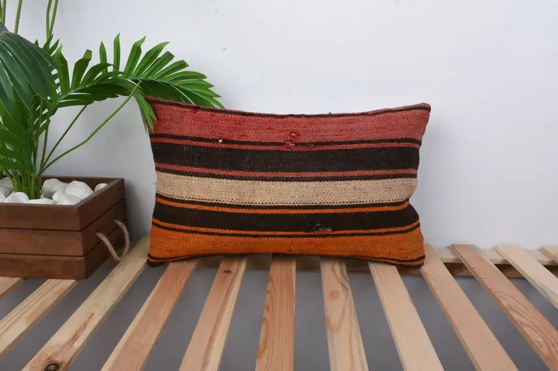 Boho Pillow, Pillow Cover, Gift Pillow, Meditation Cushion Cover, Vintage Kilim Pillow, Rustic Pillow Case, 12x20 Brown Pillow Sham - 1