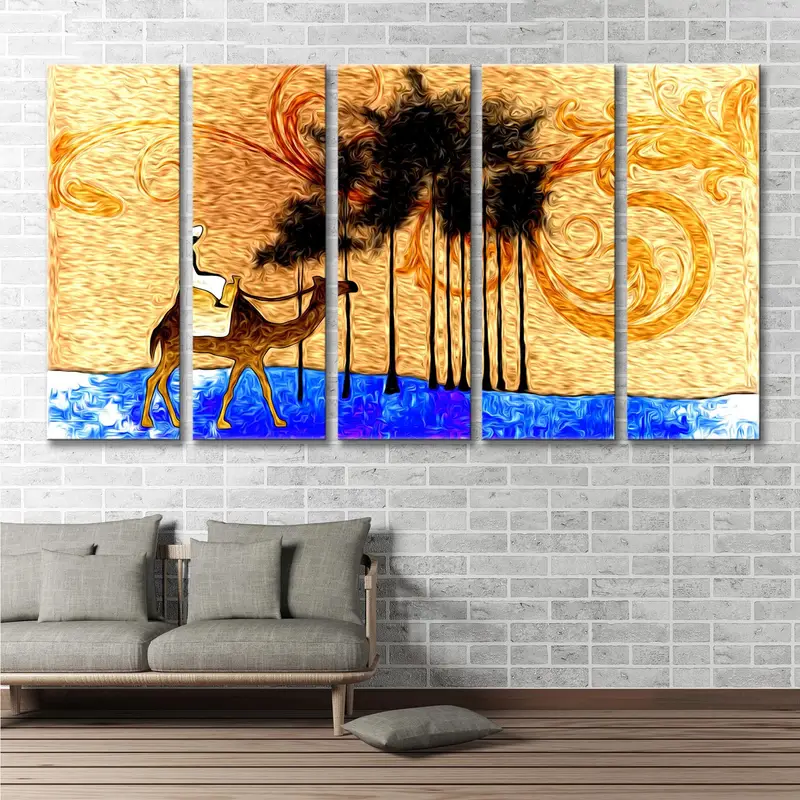 Sahara Desert Print, Camel Painting Wall Art, Palm Decor Canvas, African Abstract Art, Living Room Wall Art, Ethnic Retro Art, African Art - 5