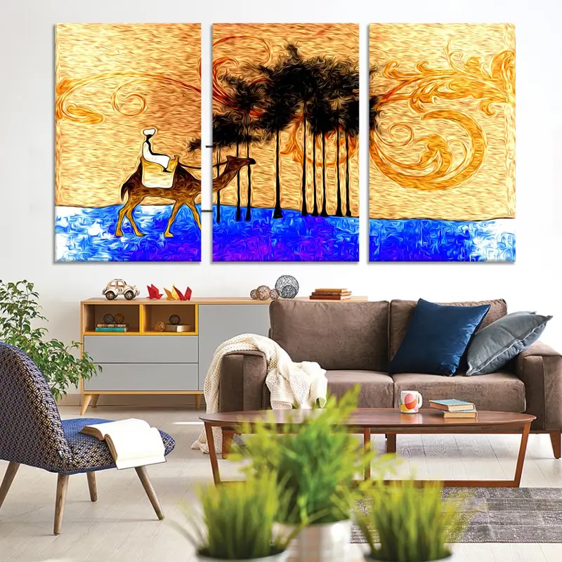 Sahara Desert Print, Camel Painting Wall Art, Palm Decor Canvas, African Abstract Art, Living Room Wall Art, Ethnic Retro Art, African Art - 4