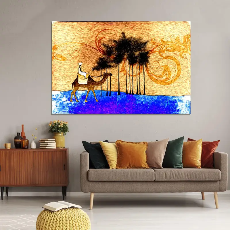 Sahara Desert Print, Camel Painting Wall Art, Palm Decor Canvas, African Abstract Art, Living Room Wall Art, Ethnic Retro Art, African Art - 3