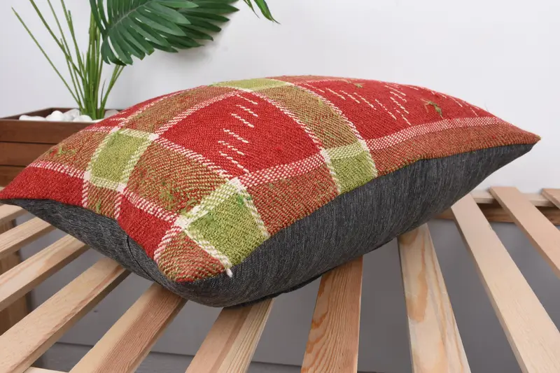 Vintage Kilim Throw Pillow, 16x24 Red Cushion, Kilim Cushion Sham, Kilim Pillow, Crochet Pattern Pillow Sham, Cushion, Ethnic Cushion Case - 6