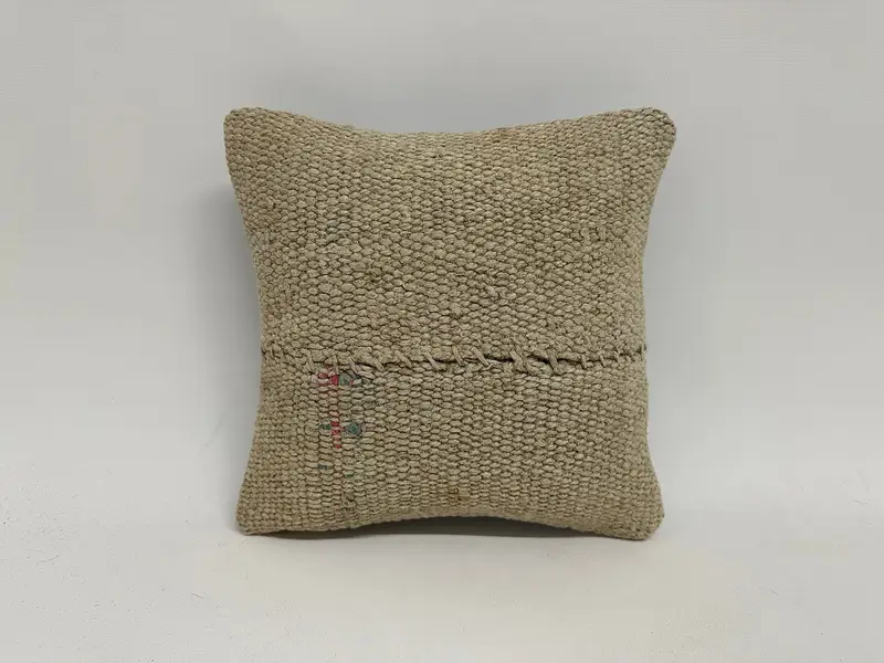 Vintage Kilim Throw Pillow, Kilim Pillow, Cushion Case, Vintage Kilim Pillow, 12x12 Beige Pillow Case, Vintage Pillow Sham, Christmas Pillow Sham - 1