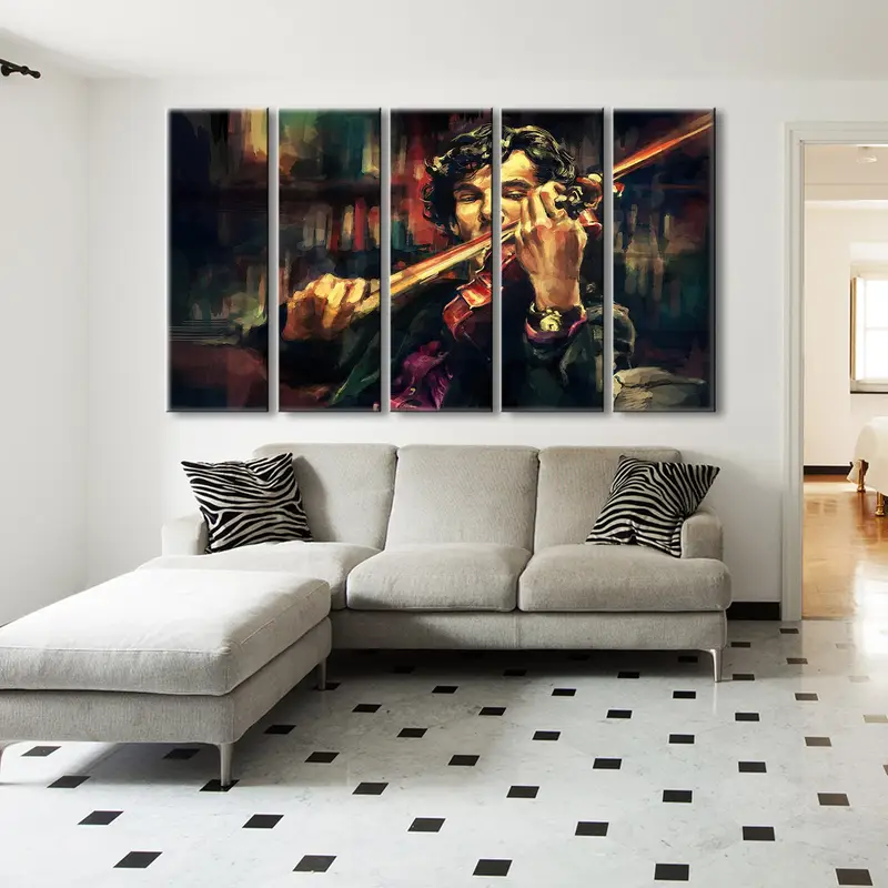 Men Violins Canvas Art, Sherlock Holmes Artwork, Abstract Canvas Art, Oil Painting Art, Music Wall Art, Violin Wall Decor, Violin Art Decor - 2