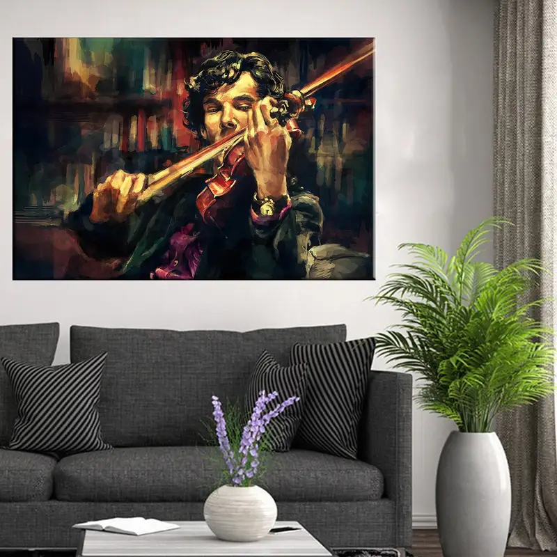 Men Violins Canvas Art, Sherlock Holmes Artwork, Abstract Canvas Art, Oil Painting Art, Music Wall Art, Violin Wall Decor, Violin Art Decor - 6