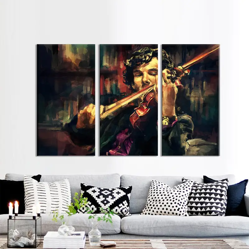Men Violins Canvas Art, Sherlock Holmes Artwork, Abstract Canvas Art, Oil Painting Art, Music Wall Art, Violin Wall Decor, Violin Art Decor - 7