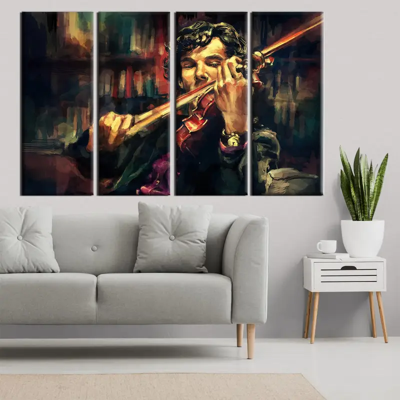 Men Violins Canvas Art, Sherlock Holmes Artwork, Abstract Canvas Art, Oil Painting Art, Music Wall Art, Violin Wall Decor, Violin Art Decor - 3