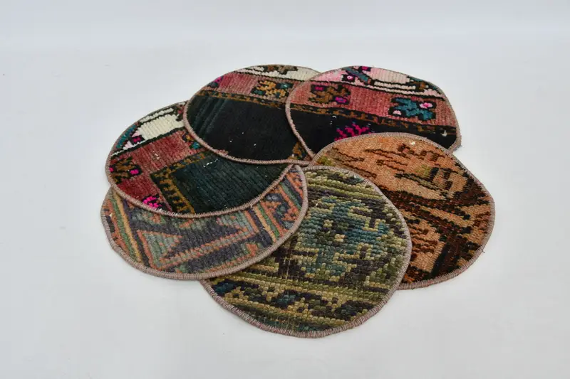 ボヘミアン サークル プレースマット、オレンジ & ブロンズ コットン ウール アールデコ