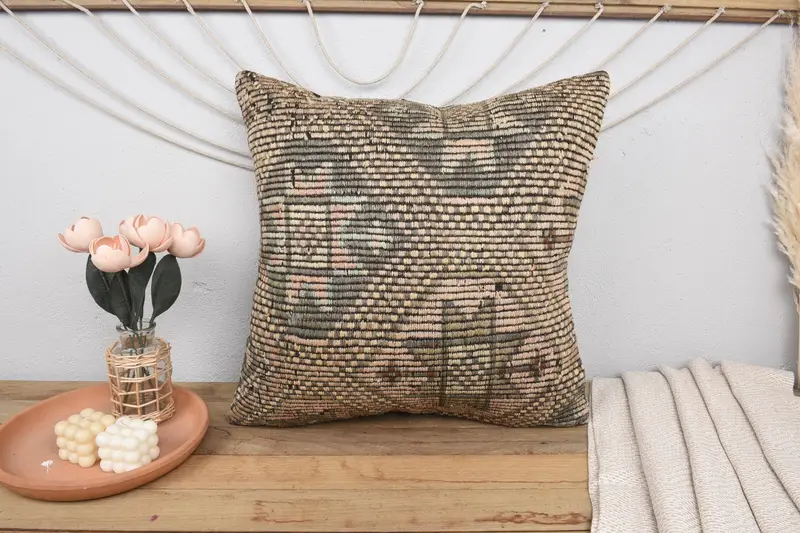 Pillow Case, Car Pillow, Pillow for Sofa, 24x24 Pink Pillow, Handmade Kilim Cushion, Handmade Throw Pillow Case, Seat Pillow Sham, Gift Pillow - 2